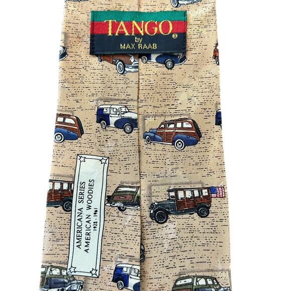 Tango by Max Raab Tie One Size Tan 100% Silk Americana Series Woodies 1928-1961 - Picture 4 of 8